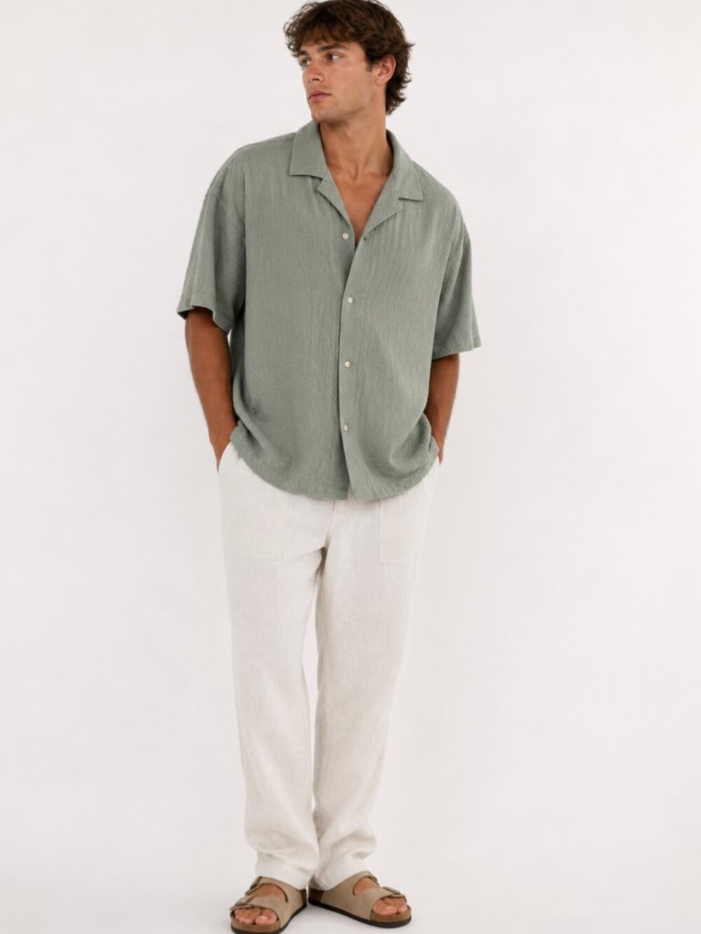Abercrombie & Fitch Textured Button Up Short Sleeve Shirt Light Green Men's XXL